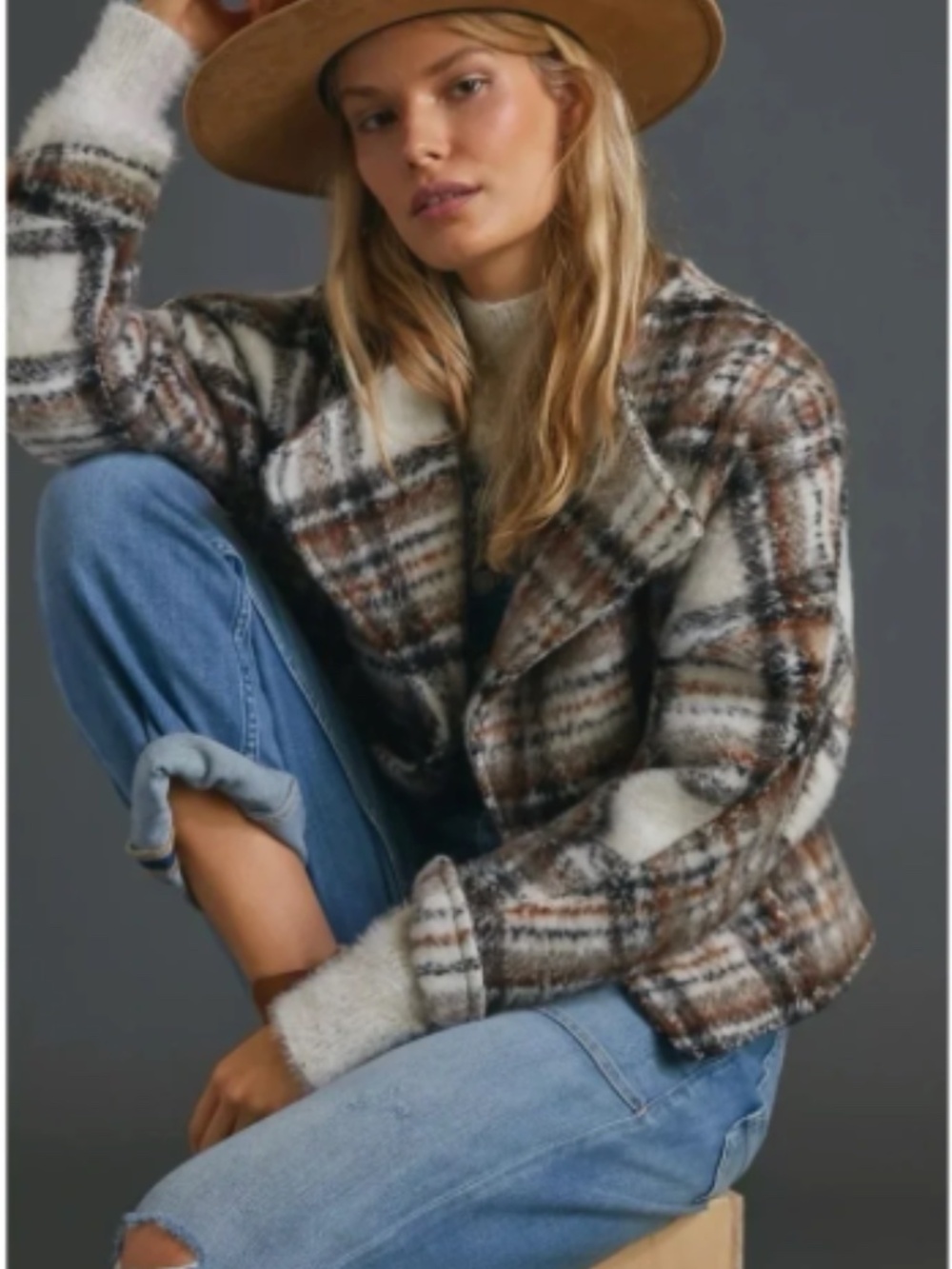 ANTHROPOLOGIE Greylin Lawrence plaid cropped jacket size M